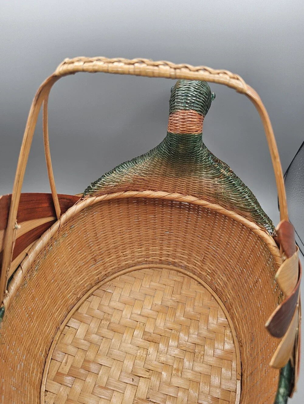 MCM Zhejiang Duck Large Basket Handwoven China Mallard Vintage 60s Wicker Bamboo